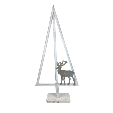 Brad de lemn stilizat cu ren 72 cm – decor rustic Crăciun